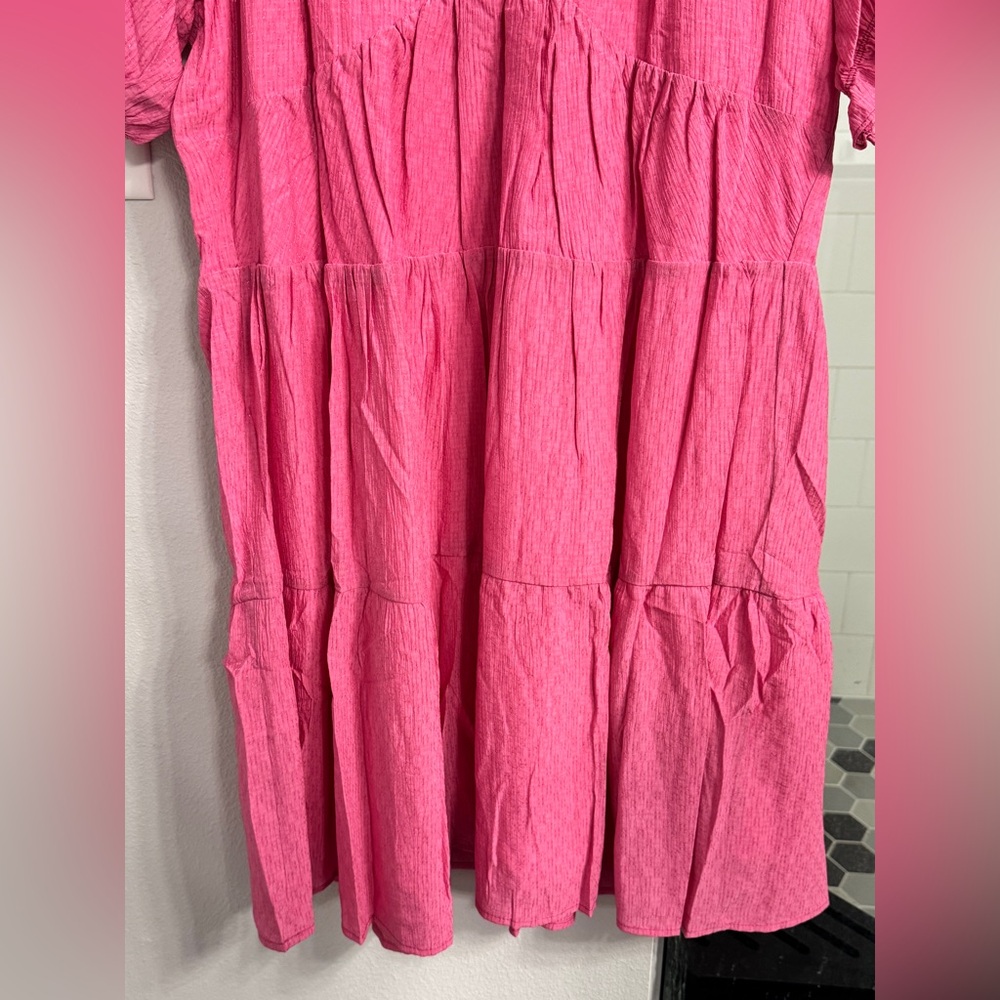Mystree Hot Pink Tiered Midi Dress with Matching Metallic Pink Thread (Size L) - Picture 7 of 10